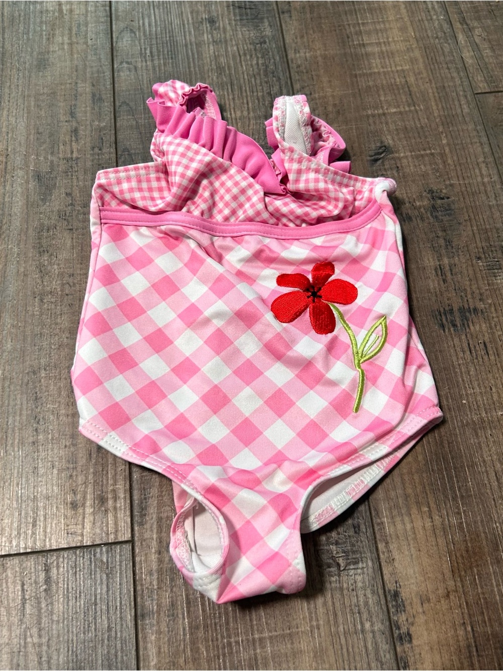 Penelope Mack Pink White 1 Pc Embroidered Flower Ruffle Swimsuit‎ 24 Months